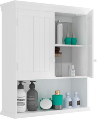 Armoire Murale de Salle de Bains a 2 Niveaux avec Panneau Mobile Integre Armoire a Pharmacie avec 2 Portes