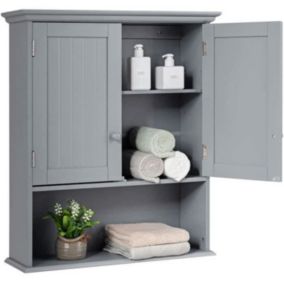 Armoire Murale de Salle de Bains a 2 Niveaux avec Panneau Mobile Integre,Armoire a Pharmacie avec 2 Portes