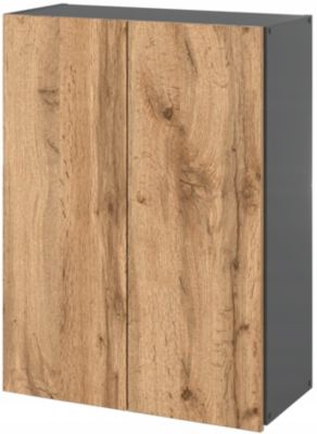 Armoire murale GRIS + Chêne Wotan 60cm - Meuble haut et colonne pour salle de bain