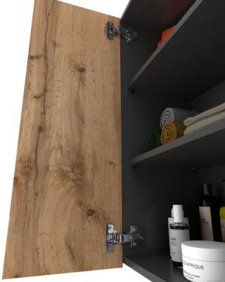 Armoire murale GRIS + Chêne Wotan 60cm - Meuble haut et colonne pour salle de bain