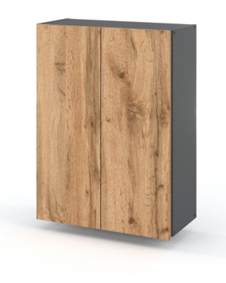 Armoire murale GRIS + Chêne Wotan 60cm - Meuble haut et colonne pour salle de bain