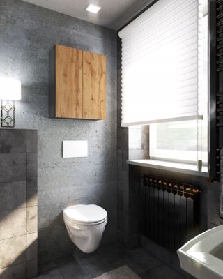 Armoire murale GRIS + Chêne Wotan 60cm - Meuble haut et colonne pour salle de bain