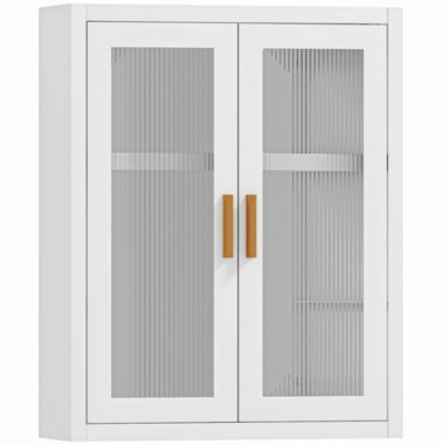 Armoire murale métal salle de bain étagère 2 portes acrylique cannelé 40 x 14 x 50 cm blanc doré