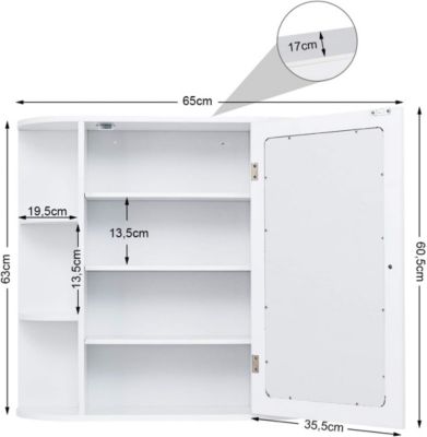 Armoire Murale pour Salle de Bain 65 x 17 x 63CM Blanc