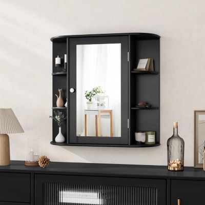 Armoire Murale pour Salle de Bain avec Miroir Plusieurs Tablettes de Différentes Tailles 65x17x63cm, Noir