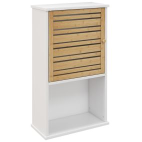 Armoire murale salle de bain style cosy chic - porte, étagère, niche - blanc bambou