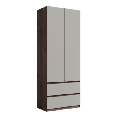 Armoire NUBIA 90 cm noyer et gris  2 portes battantes avec 2 tiroirs