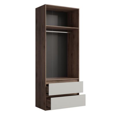 Armoire NUBIA 90 cm noyer et gris  2 portes battantes avec 2 tiroirs