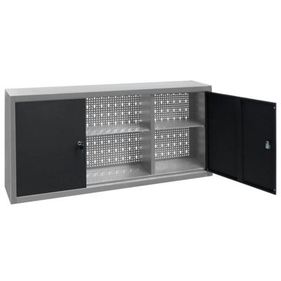 Armoire à outils murale Style Industriel Métal Gris et noir vidaXL
