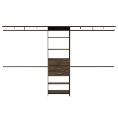 Armoire ouverte Plego, avec 3 tiroirs, étagère et rails de suspension, 187.45 cm X 299.97 cm X 41.40 cm , Brown