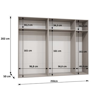 Armoire Parma 1 a portes battantes H. 202 x L.250 x P. 52, 5 portes
