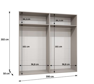 Armoire Parma 2 a portes battantes H. 202 x L.200 x P. 52, 4 portes