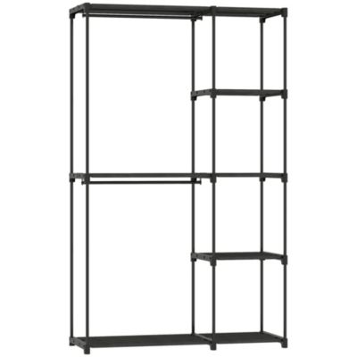 Armoire penderie 2 barres de suspension 6 étagères dim. 111x43x185cm métal pvc non tissé noir