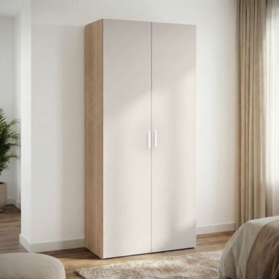 Armoire penderie 2 portes battantes beige cachemire et effet chêne GoodHome Atomia H. 225 x L. 100 x P. 45 cm