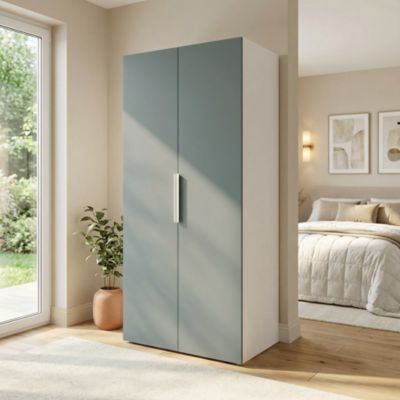 Armoire penderie 2 portes battantes bleu aqua et blanc GoodHome Atomia H. 187 x L. 50 x P. 58 cm