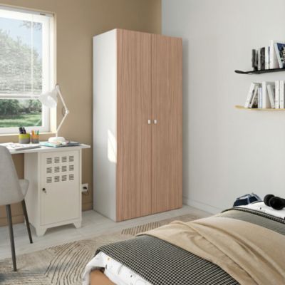 Armoire penderie 2 portes battantes effet chêne chaud et blanc GoodHome Atomia H. 187 x L. 75 x P. 58 cm