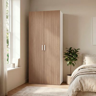 Armoire penderie 2 portes battantes effet chêne et blanc GoodHome Atomia H. 225 x L. 100 x P. 45 cm