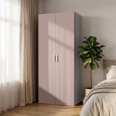 Armoire penderie 2 portes battantes rose taupe et effet chêne grisé GoodHome Atomia H. 225 x L. 100 x P. 45 cm