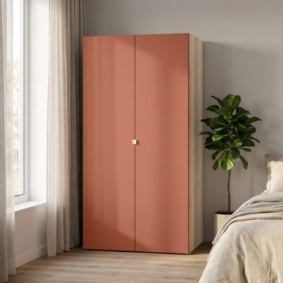 Armoire penderie 2 portes battantes terracotta et effet chêne GoodHome Atomia H. 187 x L. 100 x P. 58 cm