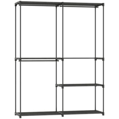 Armoire penderie 3 barres de suspension 4 étagères dim. 142x43x185cm métal pvc non tissé noir