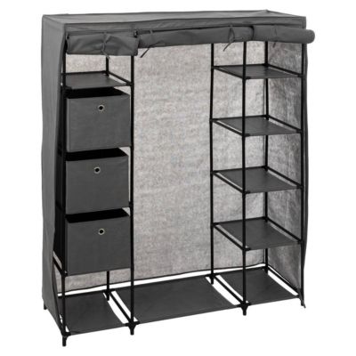 Armoire penderie 3 boîtes tissu gris anthracite - 5 five simply smart