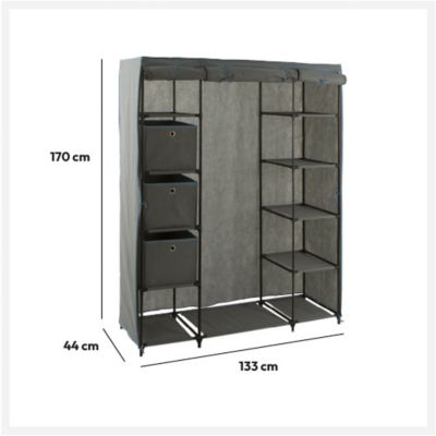 Armoire penderie 3 boîtes tissu gris anthracite - 5 five simply smart