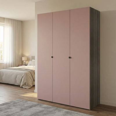 Armoire penderie 3 portes battantes rose taupe et effet chêne GoodHome Atomia H. 225 x L. 150 x P. 58 cm