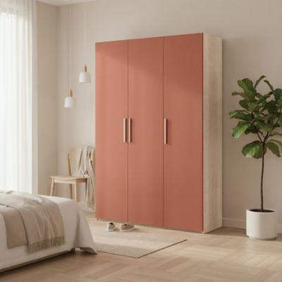 Armoire penderie 3 portes battantes terracotta et effet chêne GoodHome Atomia H. 225 x L. 150 x P. 45 cm