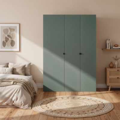 Armoire penderie 3 portes battantes vert forêt et effet chêne grisé GoodHome Atomia H. 187 x L. 125 x P. 45 cm