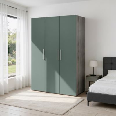 Armoire penderie 3 portes battantes vert forêt et effet chêne grisé GoodHome Atomia H. 225 x L. 150 x P. 58 cm