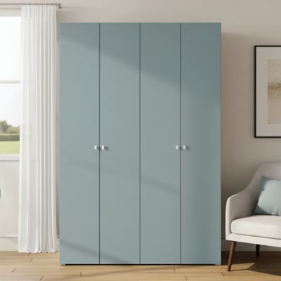 Armoire penderie 4 portes battantes bleu aqua et effet chêne GoodHome Atomia H. 225 x L. 150 x P. 58 cm