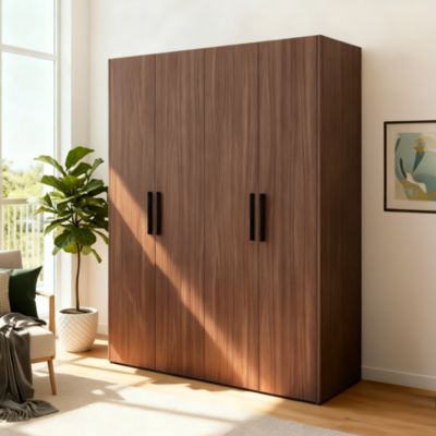 Armoire penderie 4 portes battantes effet noyer GoodHome Atomia H. 225 x L. 150 x P. 58 cm