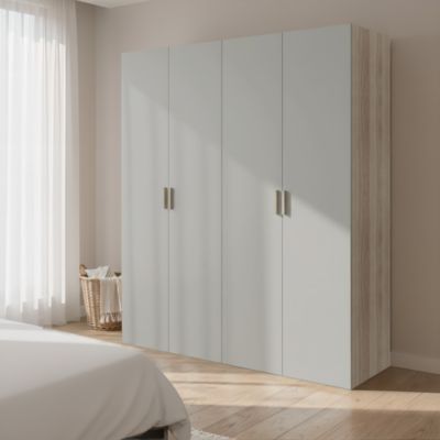 Armoire penderie 4 portes battantes gris clair et effet chêne GoodHome Atomia H. 225 x L. 200 x P. 58 cm