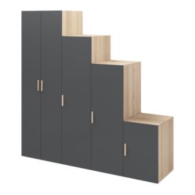 Armoire penderie 5 portes battantes anthracite et effet chêne GoodHome Atomia H. 225 x L. 225 x P. 58 cm