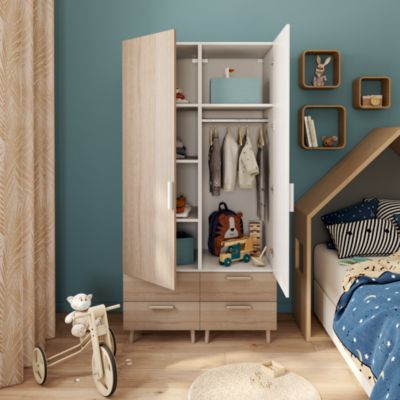 Armoire penderie bicolore 4 tiroirs chambre enfant GoodHome Atomia H. 187,5 x L. 100 x P. 58 cm