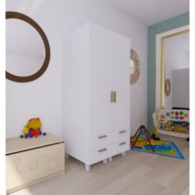 Armoire penderie blanche 4 tiroirs chambre enfant GoodHome Atomia H. 187,5 x L. 50 x P. 58 cm
