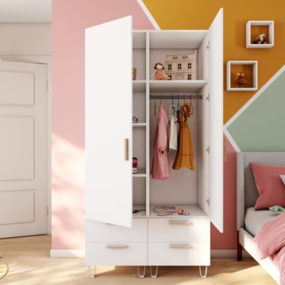 Armoire penderie blanche 4 tiroirs chambre enfant GoodHome Atomia H. 187,5 x L. 50 x P. 58 cm