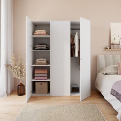 Petite Armoire De Chambre à Coucher Bois Clair 2 Portes Coulissantes Blanches Kilane 100cm 90137681