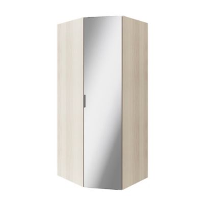 Armoire penderie d'angle effet chêne avec porte battante miroir