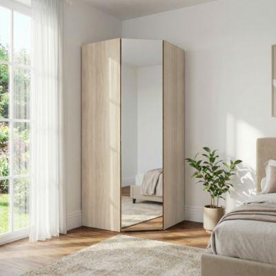 Armoire penderie d'angle effet chêne avec porte battante miroir GoodHome Atomia H. 225 x L. 100 x P. 89 cm