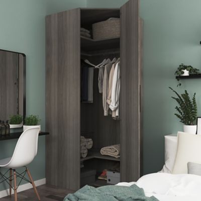 Armoire penderie d'angle effet chêne grisé avec porte battante GoodHome Atomia H. 225 x L. 100 x P. 89 cm