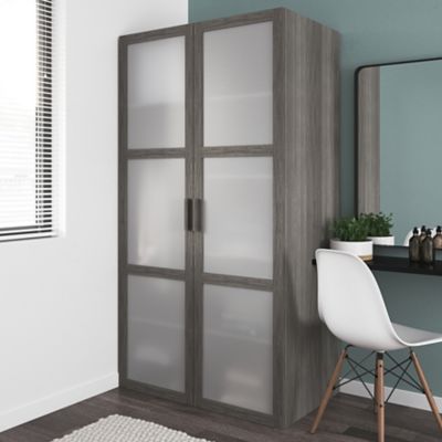 Armoire penderie effet chêne grisé portes battantes en verre opaque GoodHome Atomia H. 187,5 x L. 100 x P. 60 cm