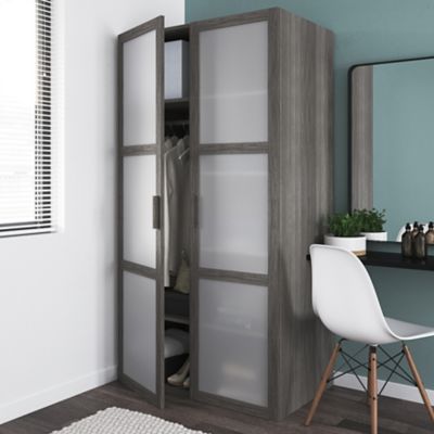 Armoire penderie effet chêne grisé portes battantes en verre opaque GoodHome Atomia H. 187,5 x L. 100 x P. 60 cm