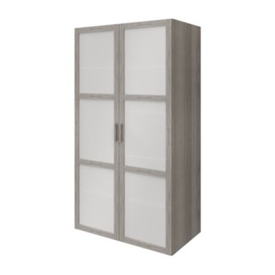 Armoire penderie effet chêne grisé portes battantes en verre opaque GoodHome Atomia H. 187,5 x L. 100 x P. 60 cm
