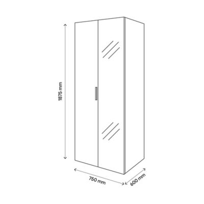 Armoire penderie effet chêne portes battantes miroir et effet chêne GoodHome Atomia H. 187,5 x L. 75 x P. 60 cm