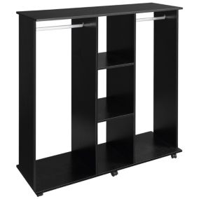 Armoire penderie meuble de rangement mobile 6 roulettes 120L x 40l x 128H cm panneaux de particules aspect bois noir