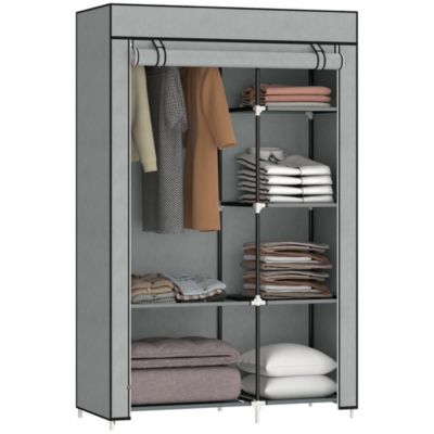 Armoire penderie multi-rangement - 6 étagères, 1 barre - dim. 103L x 43l x 162,5H cm - acier noir non tissé gris clair