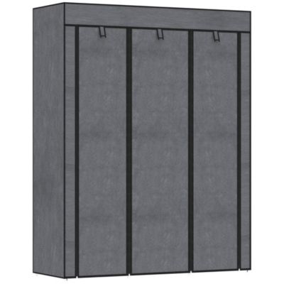 Armoire penderie multi-rangement - 8 étagères, 2 barres - dim. 125L x 43l x 162,5H cm - acier noir non tissé gris