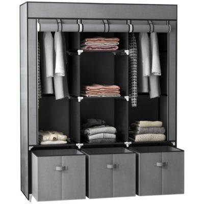 Armoire Penderie Pliable Relaxdays Valentin XL - 5 Compartiments + Tringle - Housse Zip - Anthracite - Idéal Camping & Maison