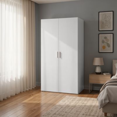 Armoire penderie portes battantes blanches avec 6 étagères GoodHome Atomia H. 187,5 x L. 100 x P. 60 cm